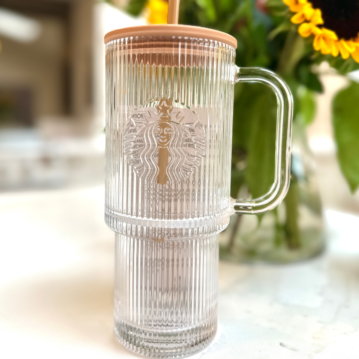 Starbucks Ribbed Glass Cold Cup With Handle