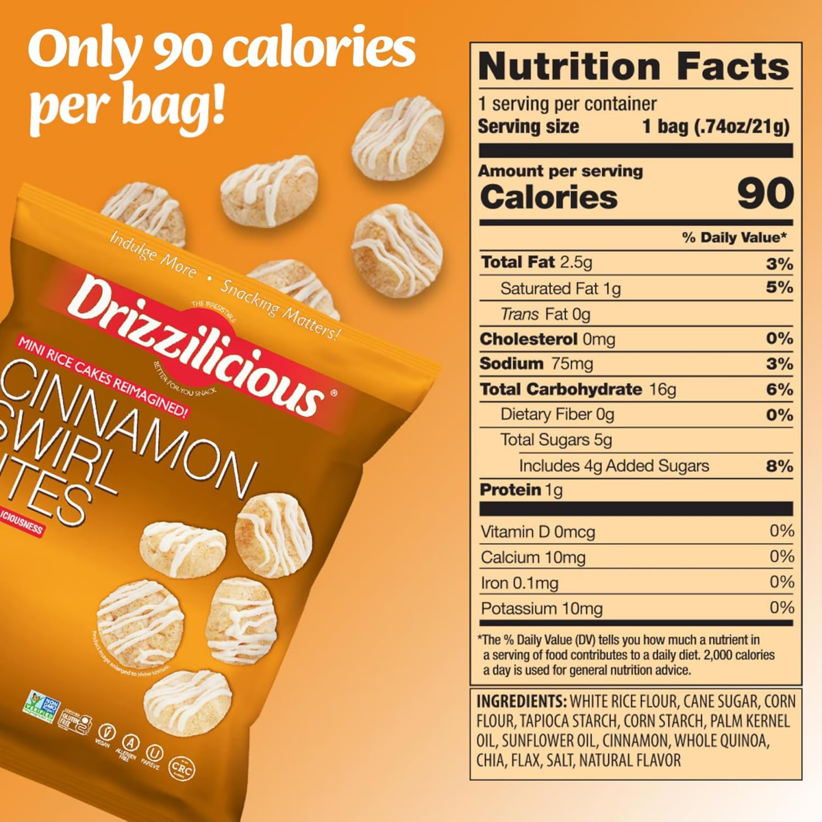Drizzilicious Mini Rice Cakes - Cinnamon Swirl 0.74oz