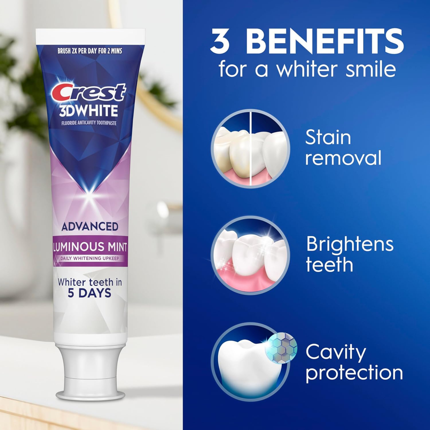 Crest 3D White Advanced Teeth Whitening Toothpaste - Luminous Mint