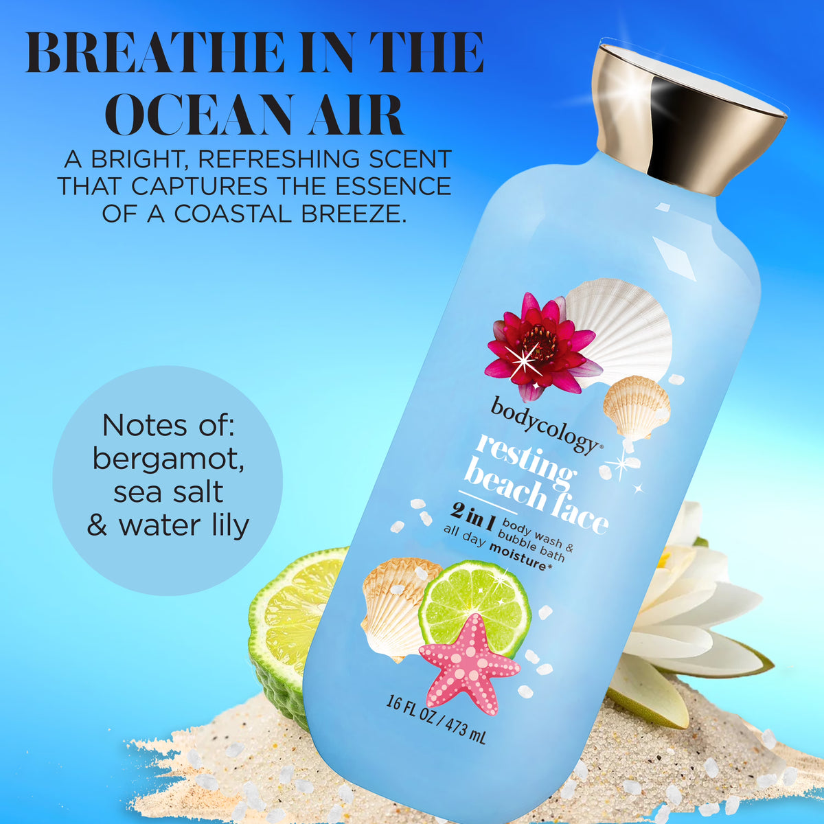 Bodycology 2 in 1 Body Wash & Bubble Bath - Resting Beach Face