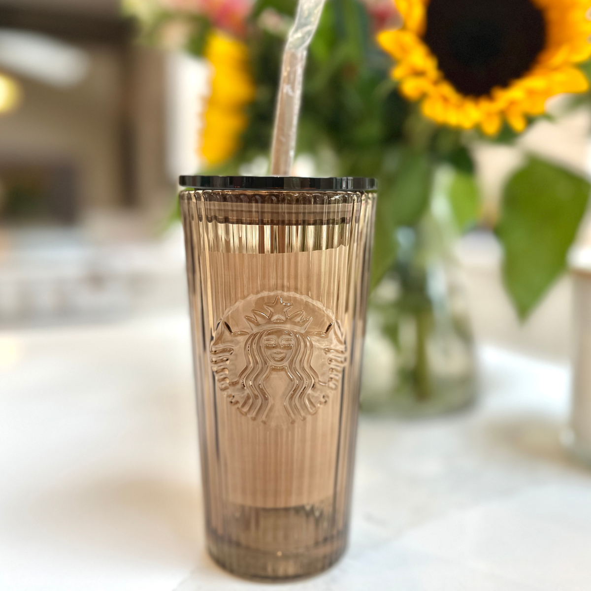 Starbucks Brown Ribbed Glass Tumbler