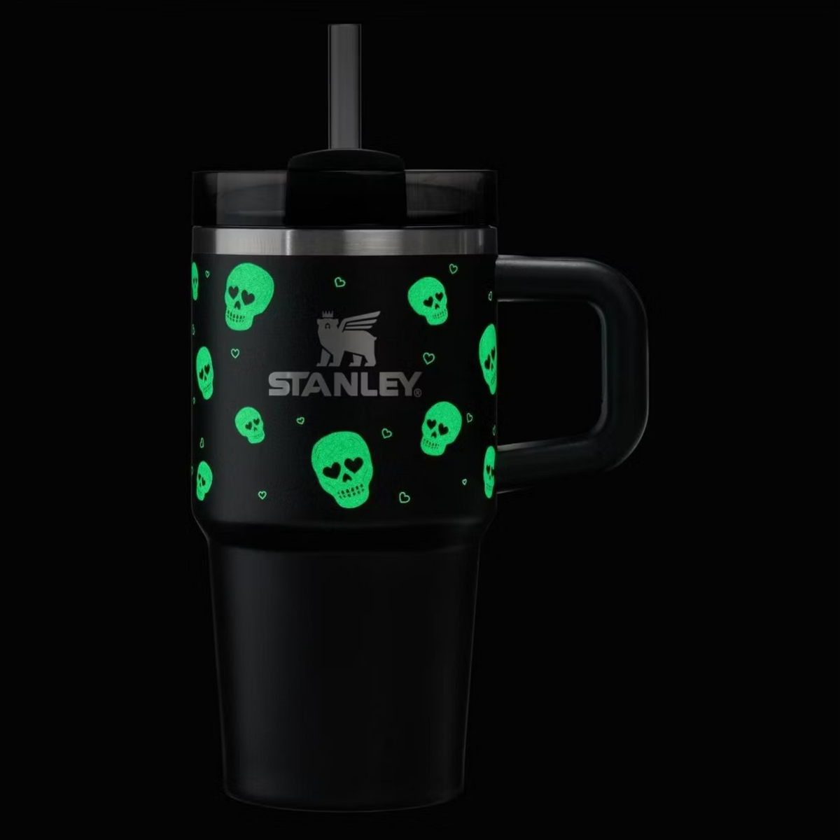 Stanley Quencher H2.0 Tumbler 20oz - Black Skull Glow In Dark