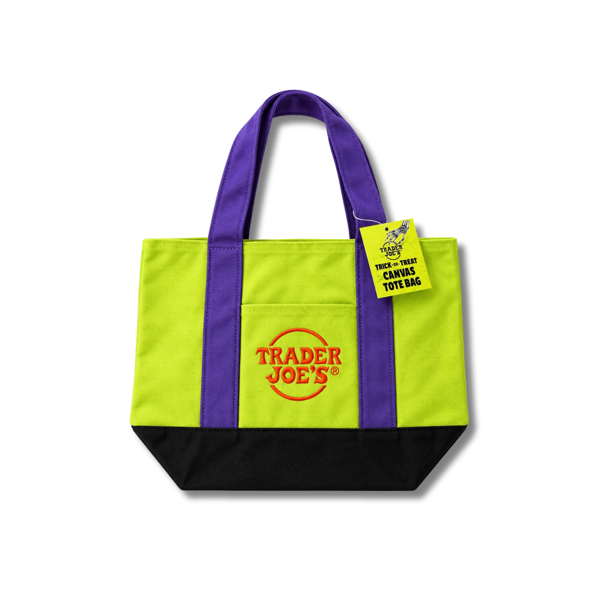Trader Joe's Mini Halloween Tote Bag - Green with Purple & Black