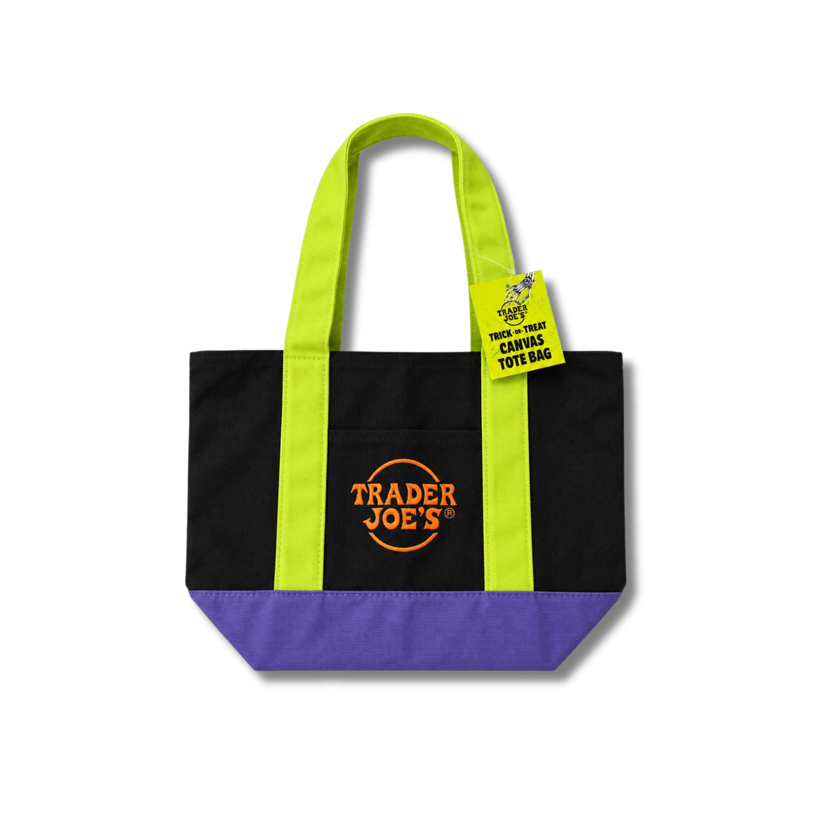 Trader Joe's Mini Halloween Tote Bag - Black With Purple & Green