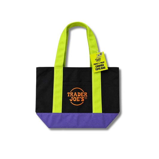 Trader Joe's Mini Halloween Tote Bag - Black With Purple & Green