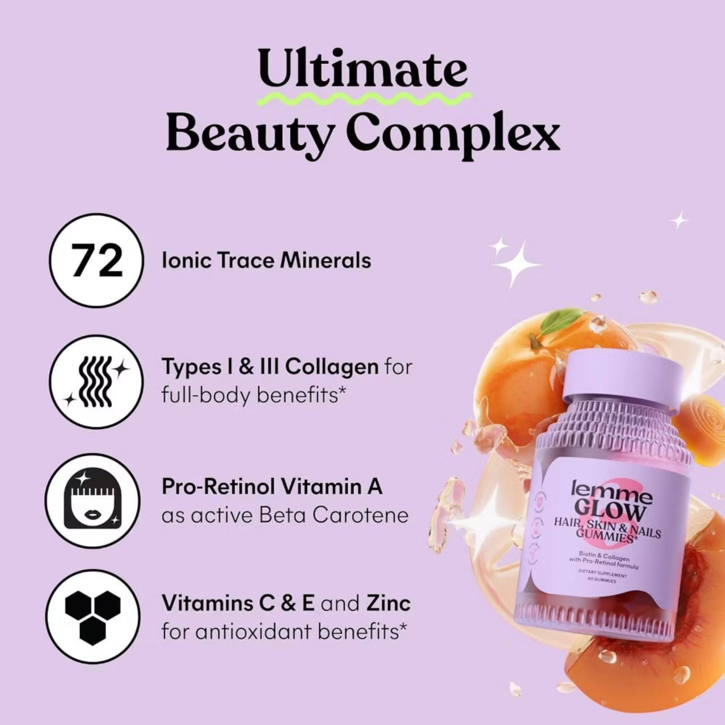 Lemme Glow Collagen Gummies - Hair Skin & Nails Support