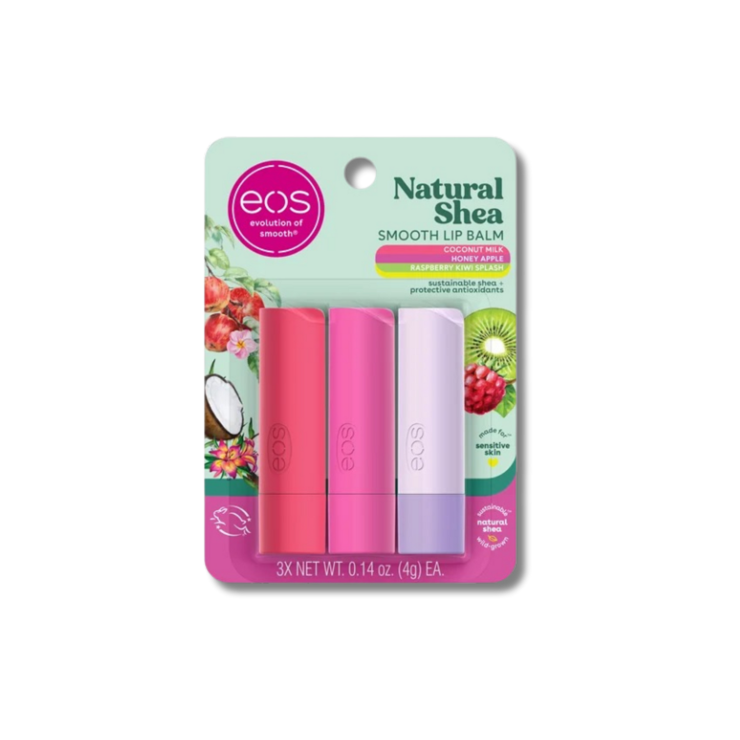 EOS Shea Lip Balm 3 Pack - Honey Apple, Coconut Milk & Raspberry Kiwi Splash