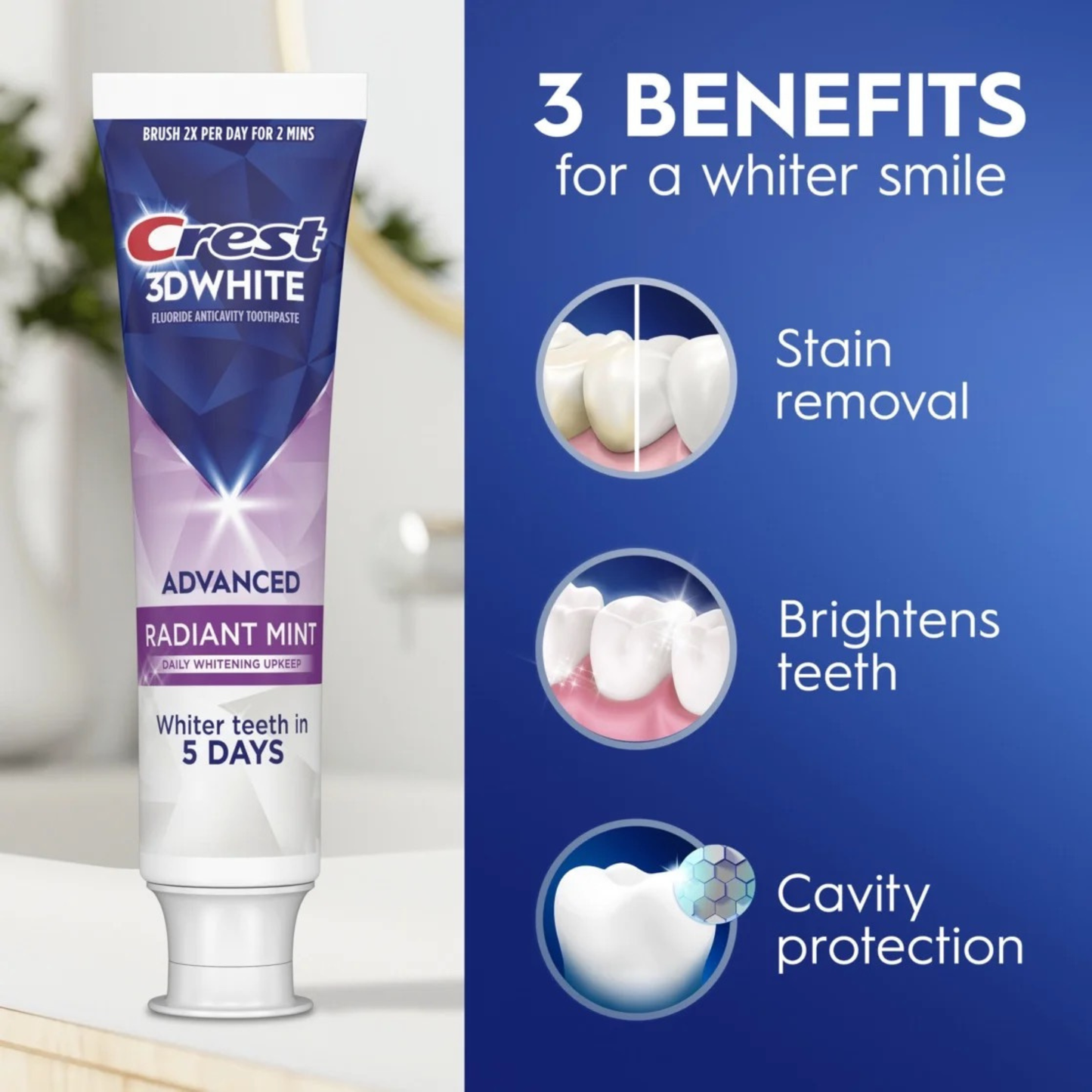 Crest 3D White Advanced Teeth Whitening Toothpaste - Radiant Mint
