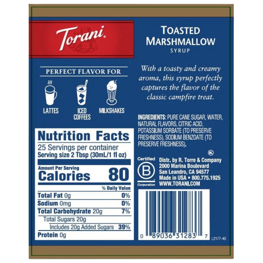 Torani Syrup Glass Bottle  - Toasted Marshmallow (750ml)