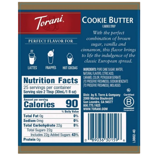 Torani Syrup Glass Bottle  - Cookie Butter (750ml)